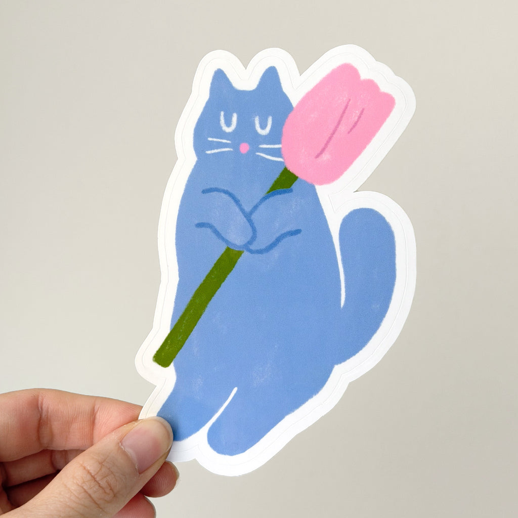 Blooming Blue Cat Sticker