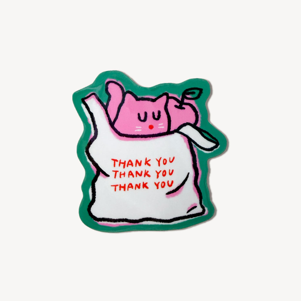Meow York Deli Cat - Thank You Bag Apple Sticker