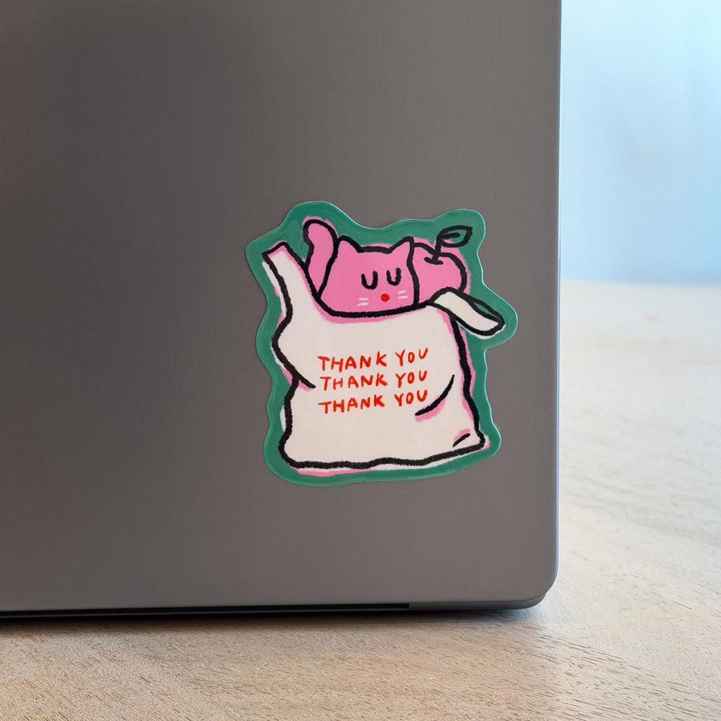 Meow York Deli Cat - Thank You Bag Apple Sticker