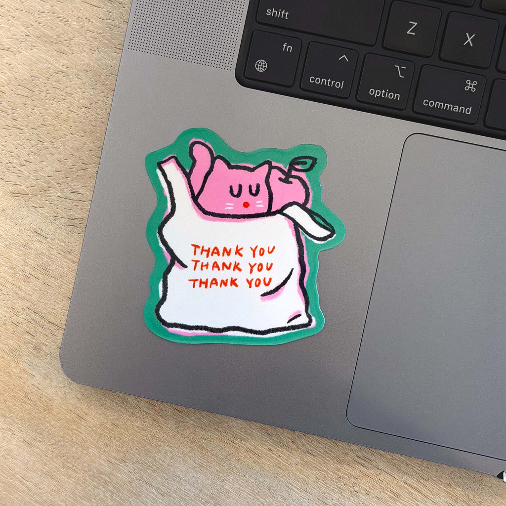 Meow York Deli Cat - Thank You Bag Apple Sticker
